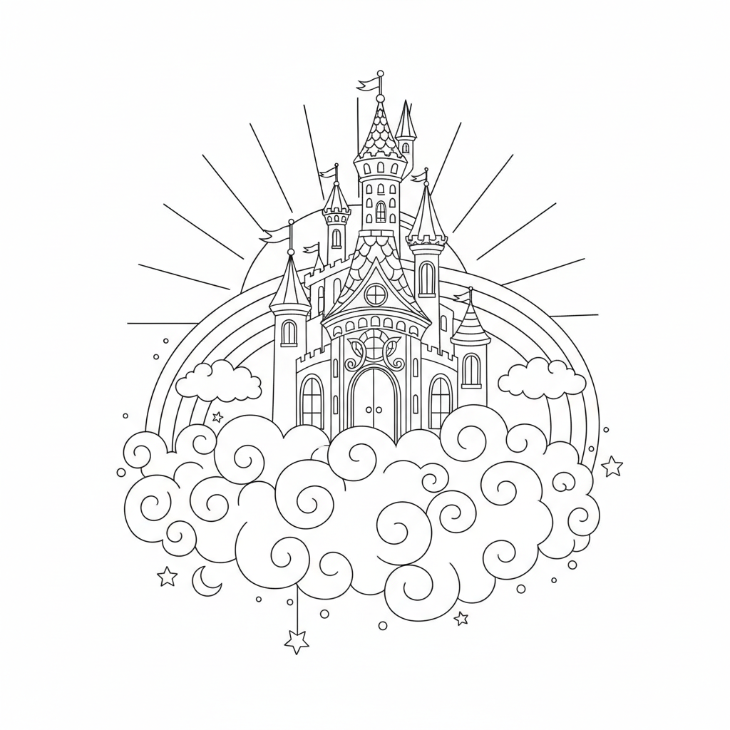 Cloud Castle Dawn — Free Coloring Page for Kids coloring page