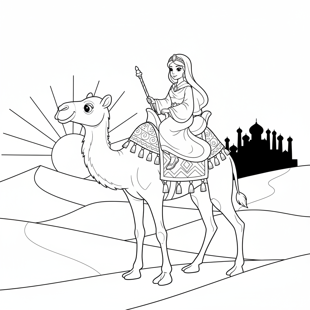 Desert Princess Adventure — Free Coloring Page for Kids coloring page