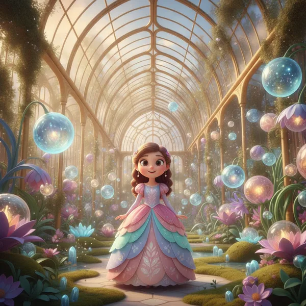 A young girl in a magical garden — Free Coloring Page for Kids
