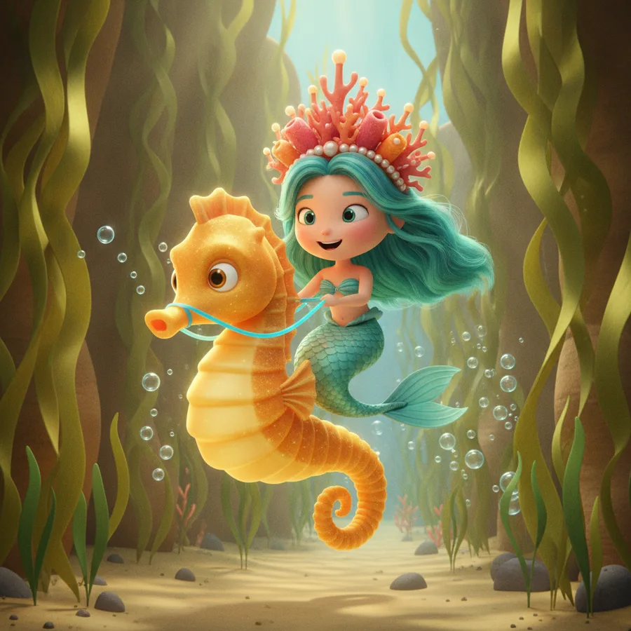 This delightful coloring page features a vibrant mermaid and a playful seahorse. The flowing hair and coral crown are easy to color, while the seaweed and bubbles provide a fun challenge.