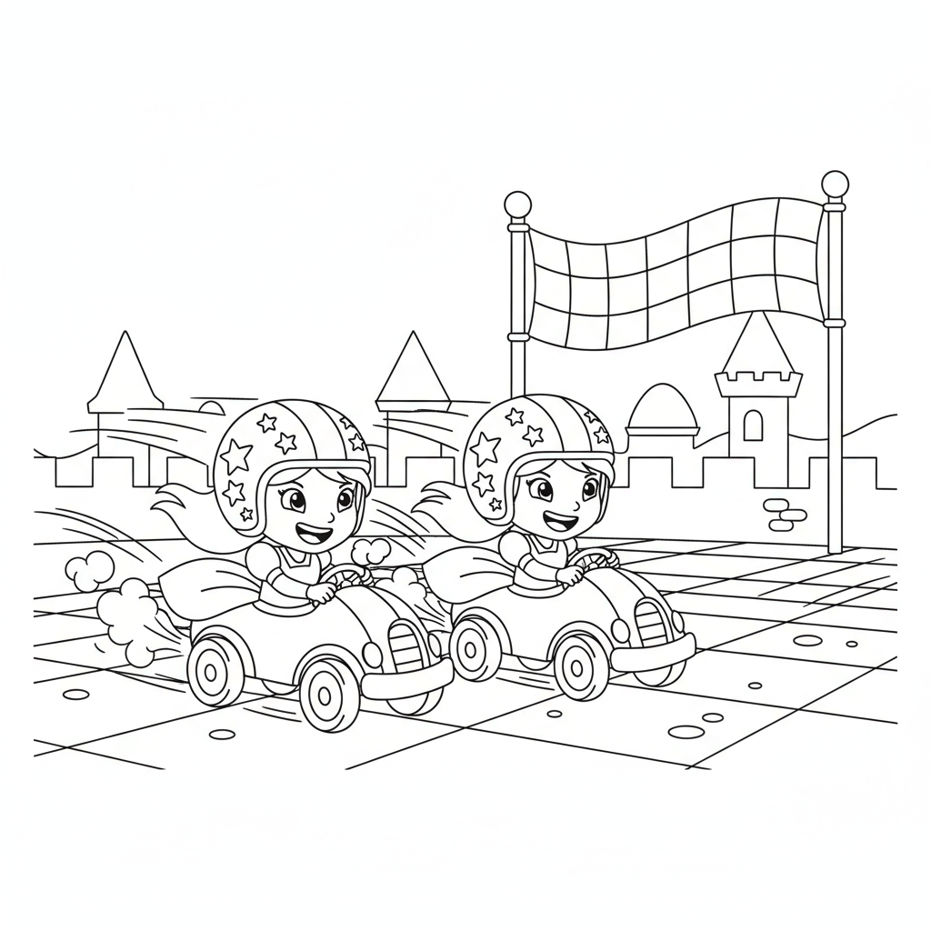 Princess Race Adventure — Free Coloring Page for Kids coloring page