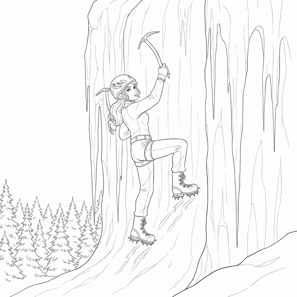 Princess Climbing an Icy Wall — Free Coloring Page for Kids