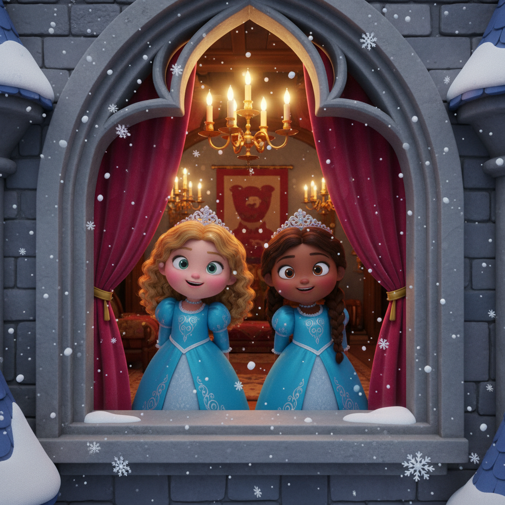Princess Sisters at Window — Bedtime Story for Kids