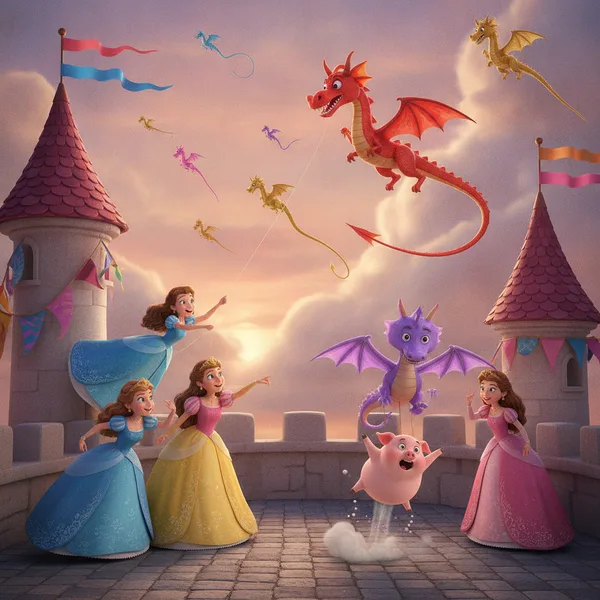 Princesas Interactuando con Dragones — Dibujos de Princesas para Colorear — Gratis para Imprimir