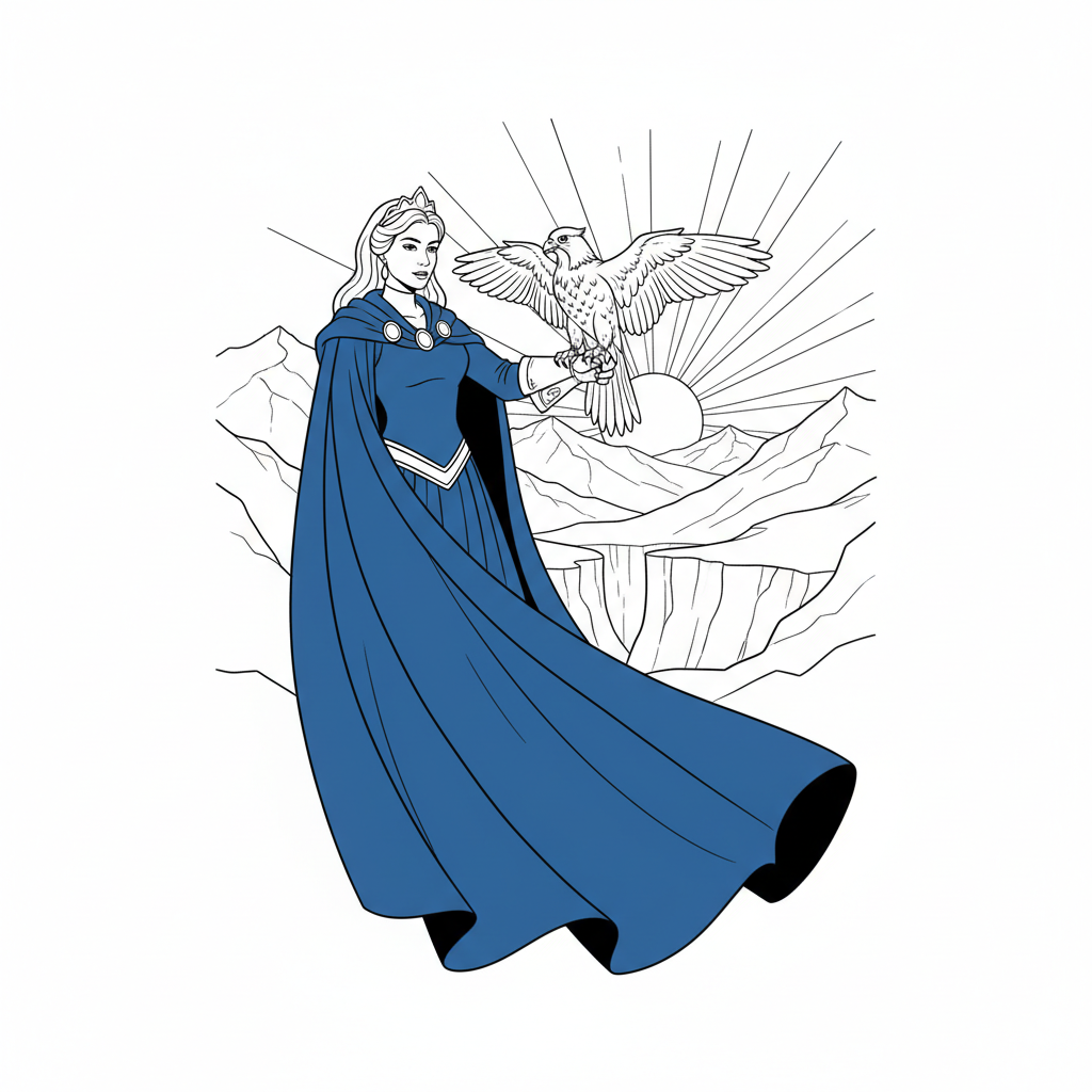 Princess Falconer Adventure — Free Printable Coloring Page for Kids coloring page