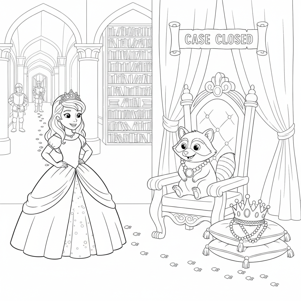 Prinzessin in einem Großen Schloss — Prinzessinnen Ausmalbild — Kostenlos Ausdrucken