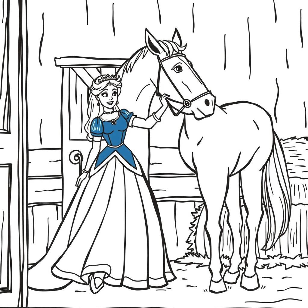 Princess Petting Her Horse — Free Coloring Page for Kids coloring page