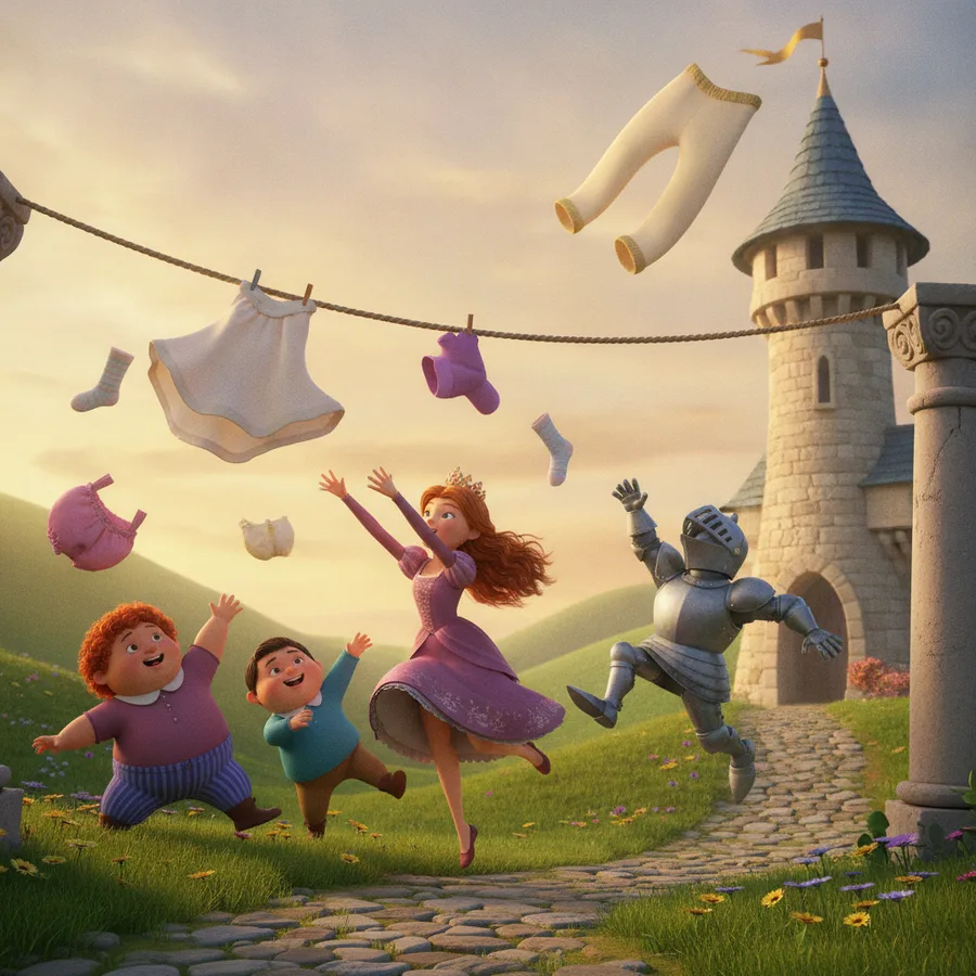 This enchanting scene features a joyful princess and playful children. The large areas of the sky and hills are easy to color, while the details in the castle add a fun challenge.