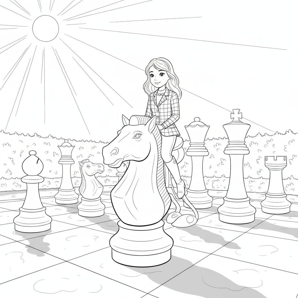 Princesa en un Peón Gigante — Dibujos de Princesas para Colorear — Gratis para Imprimir