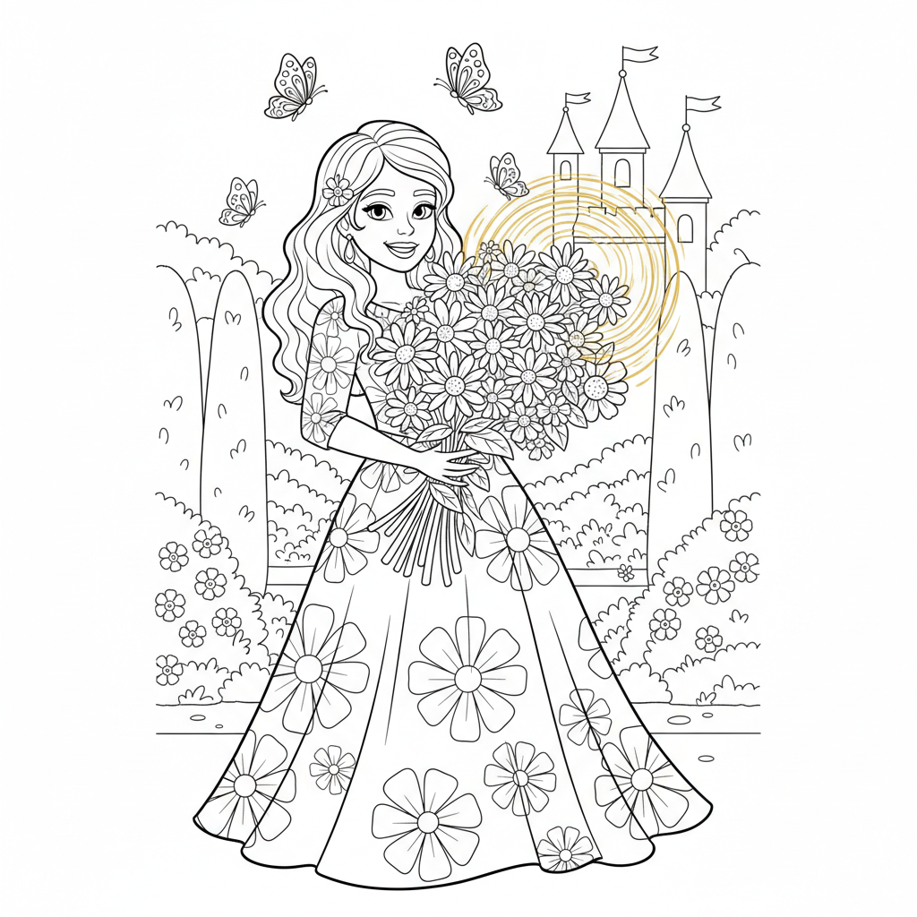 Garden Princess Bouquet — Free Coloring Page for Kids coloring page