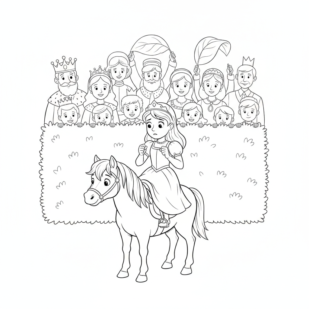 Princesse Inquiète sur un Poney — Coloriage Princesses — Gratuit à Imprimer
