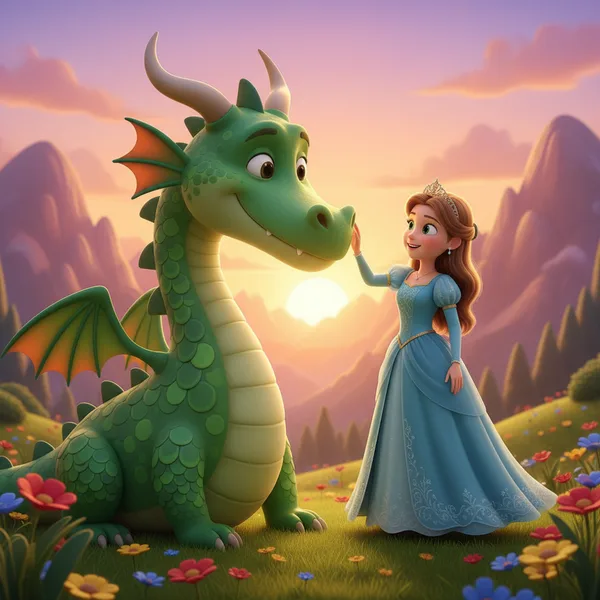 Princess and Friendly Dragon — Free Coloring Page for Kids