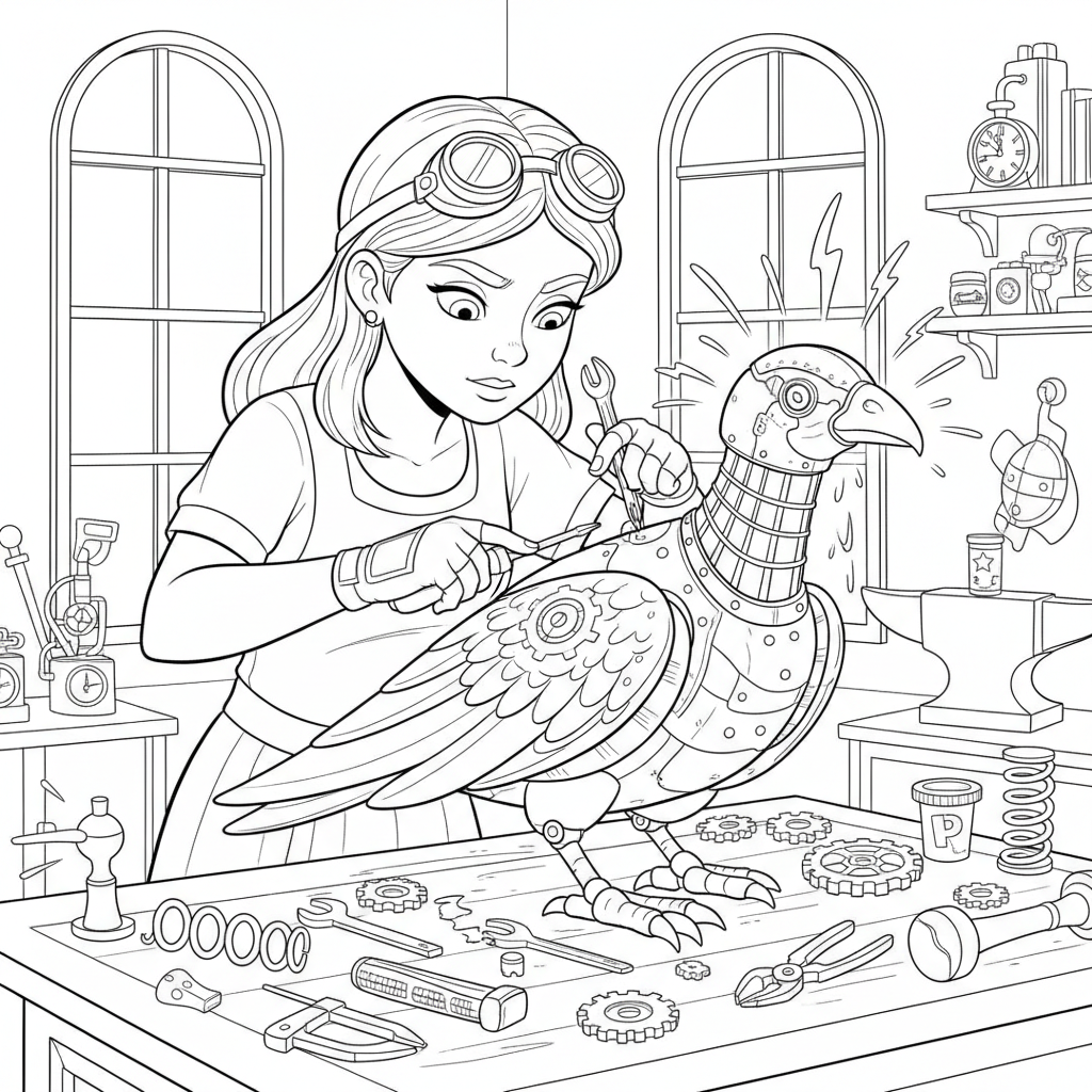 Inventor Princess Workshop — Free Coloring Page for Kids coloring page