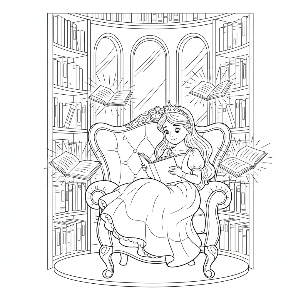 Princess Tower Library — Free Printable Coloring Page for Kids coloring page