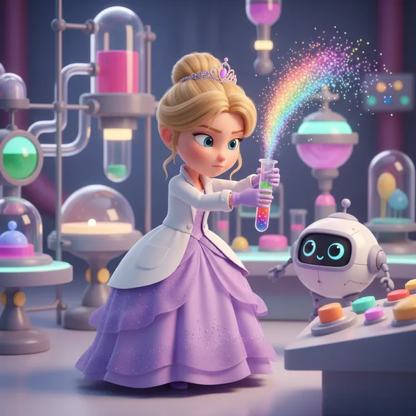Scientist Princess Mixing Colors — Free Coloring Page for Kids