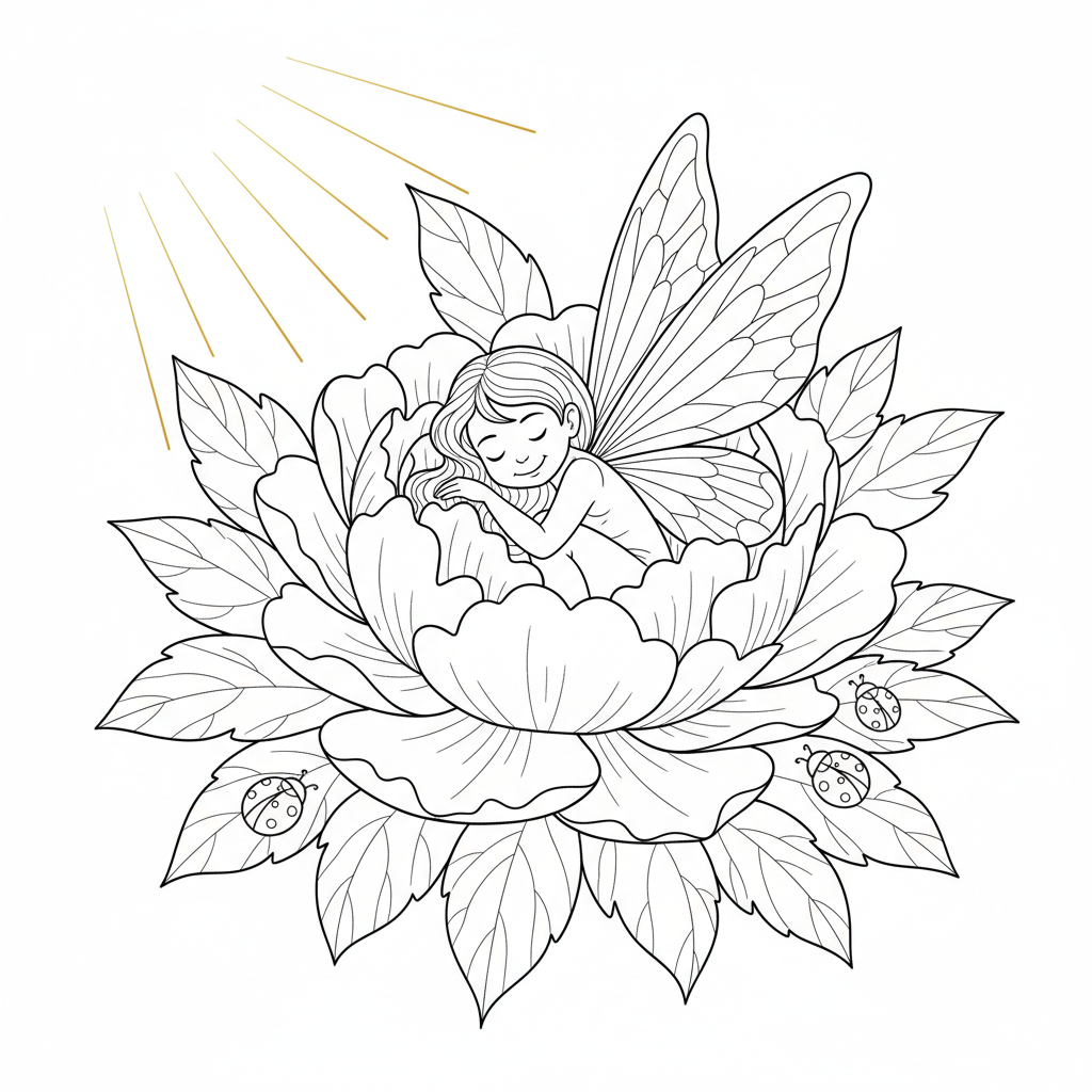 Whimsical Fairy in Pink Lotus — Free Coloring Page for Kids coloring page