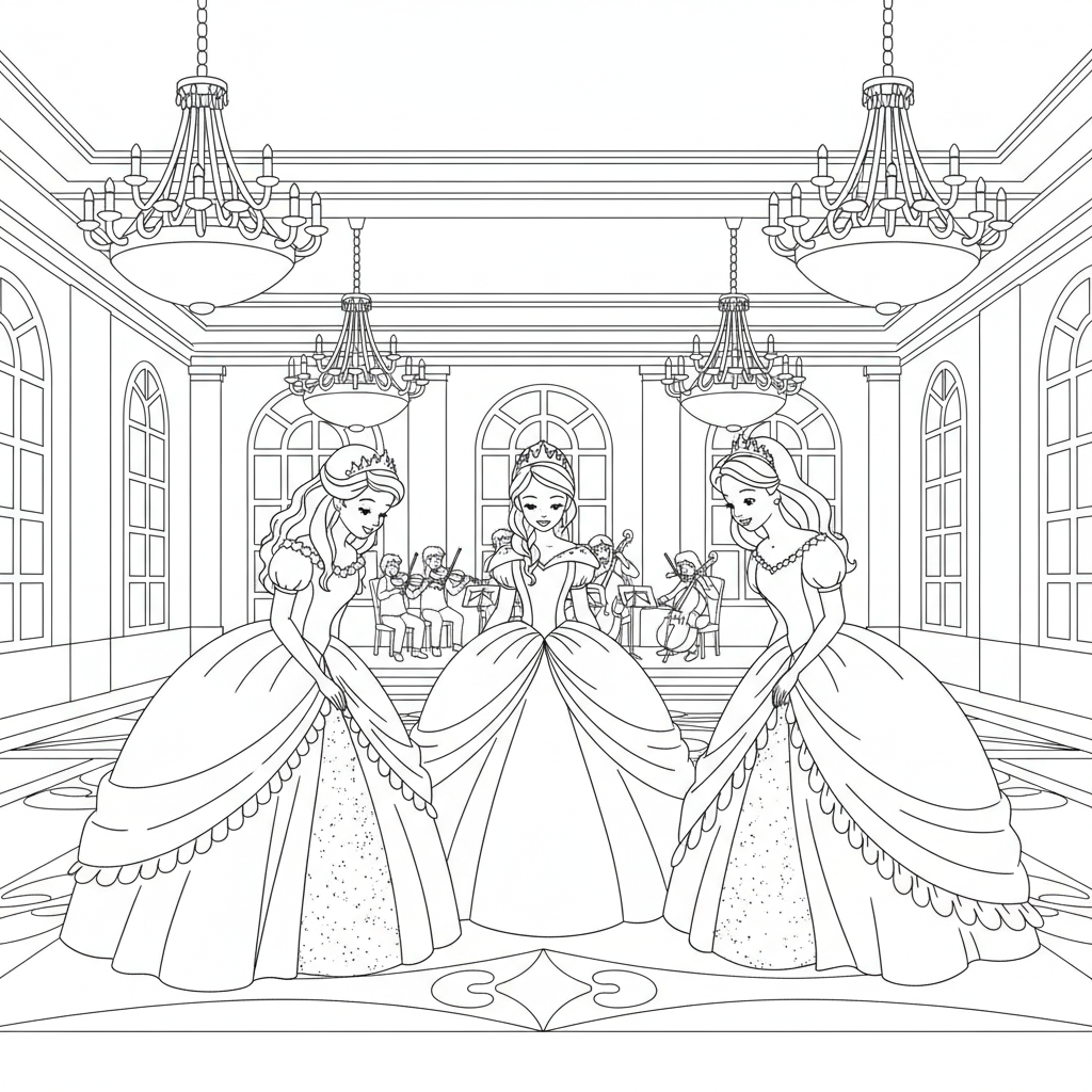Princess Ball — Free Coloring Page for Kids coloring page