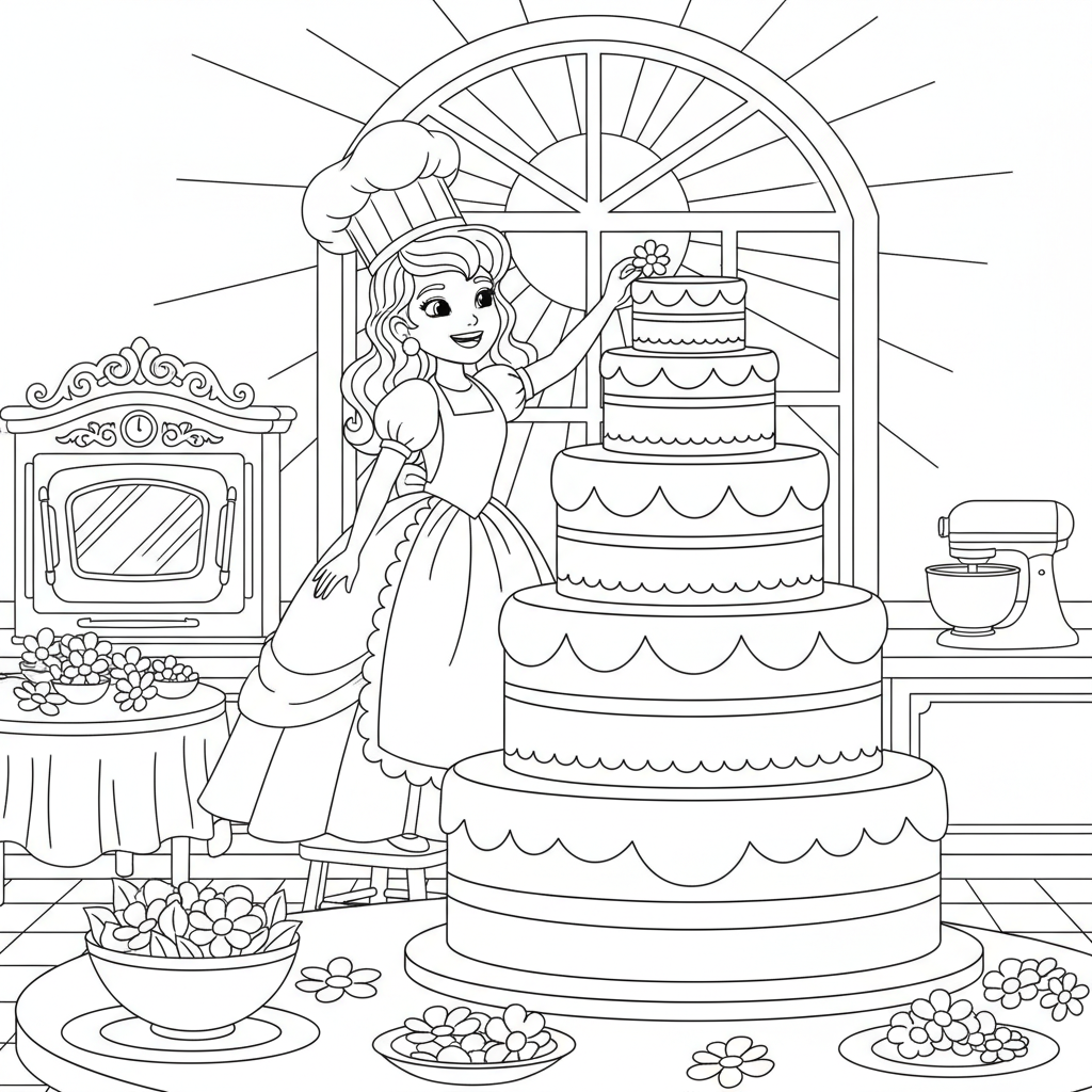 Princess Bakery Delight — Free Printable Coloring Page for Kids coloring page