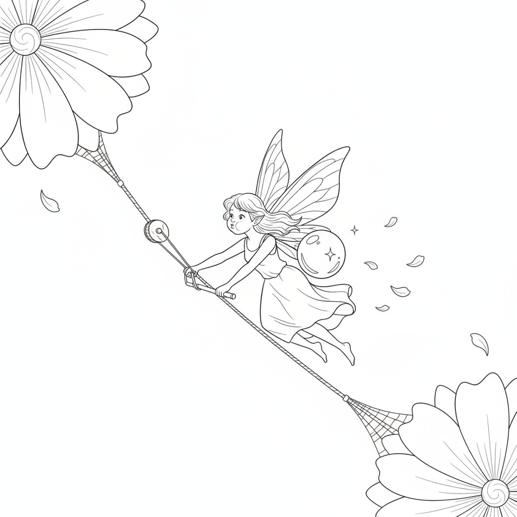 Whimsical Fairy in a Flower Wonderland — Free Coloring Page for Kids