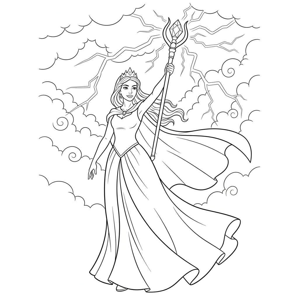 Princess Storm Mage — Free Coloring Page for Kids coloring page