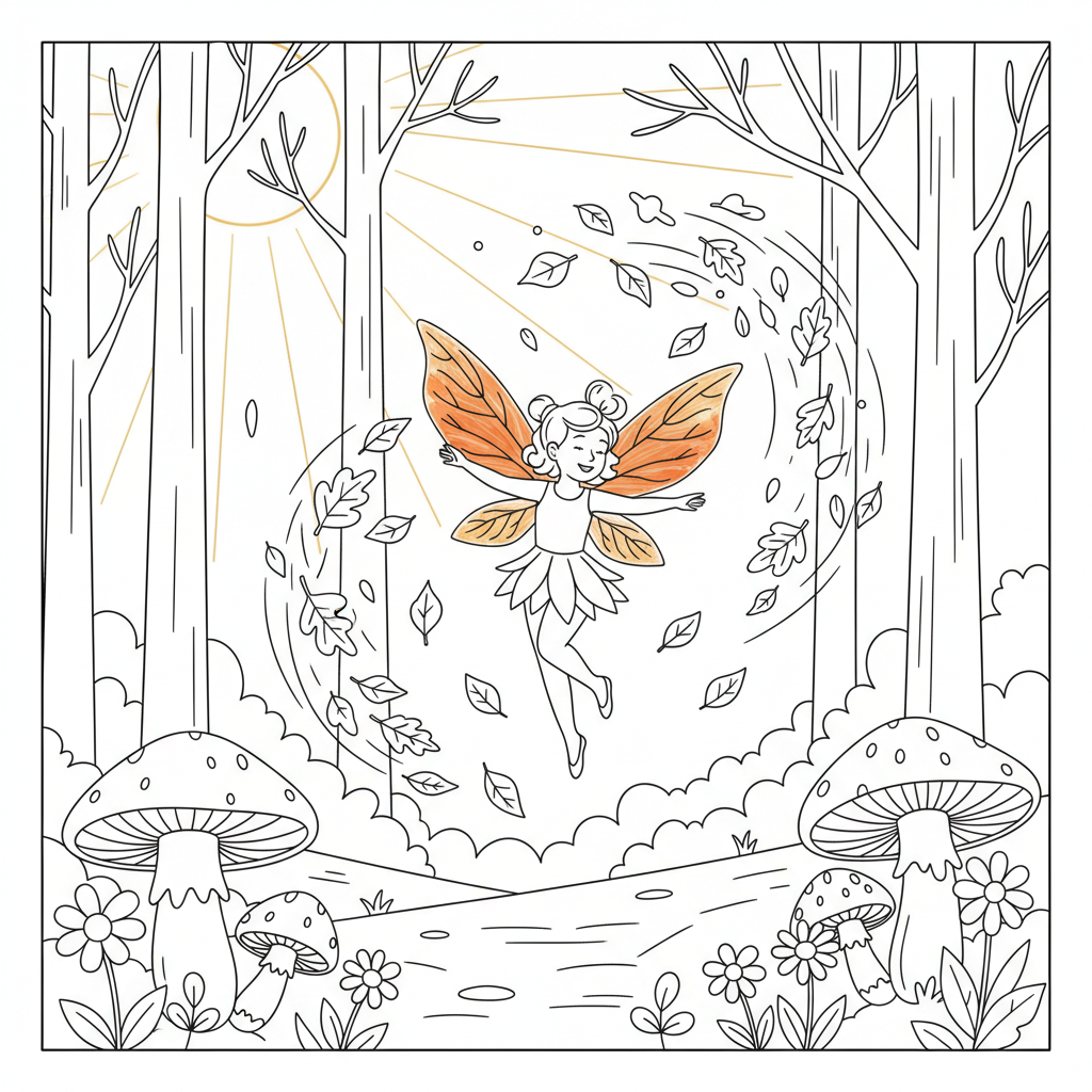 Autumn Fairy Leaves — Free Coloring Page for Kids coloring page