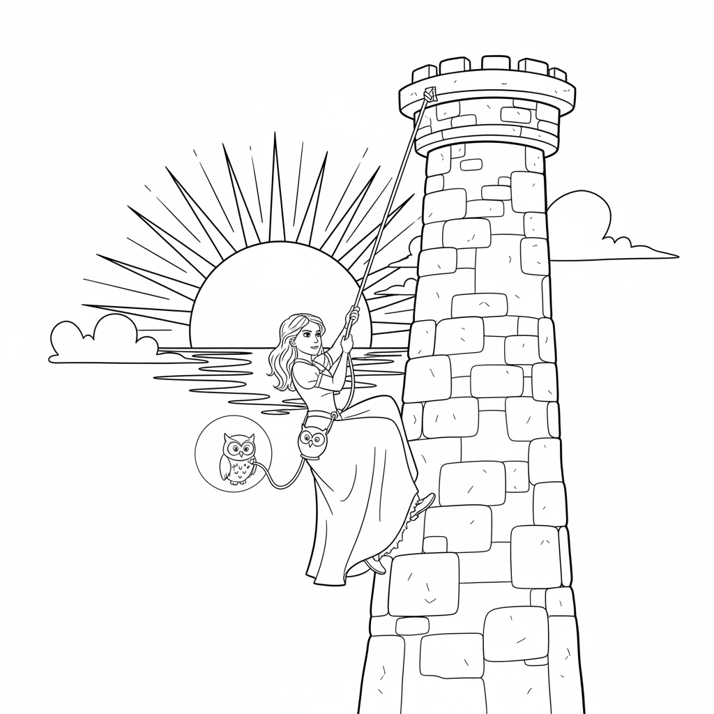 Princess Tower Climb — Free Coloring Page for Kids coloring page