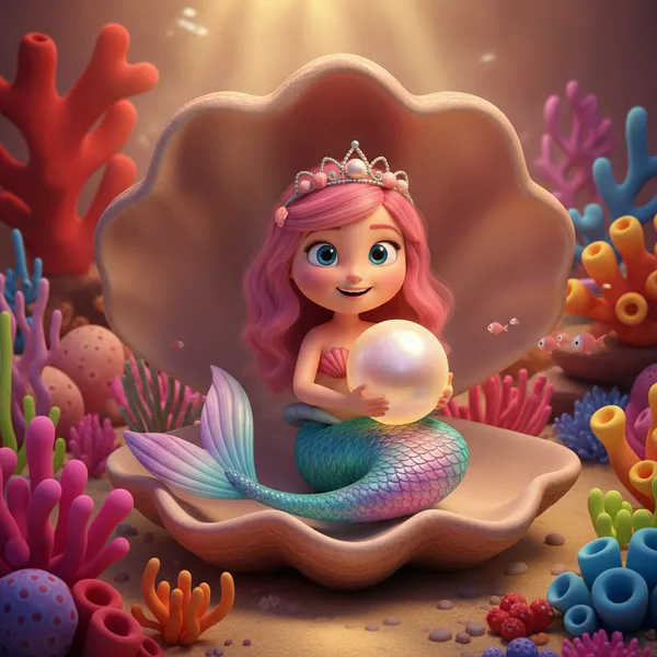 Cheerful Mermaid in a Seashell — Free Coloring Page for Kids