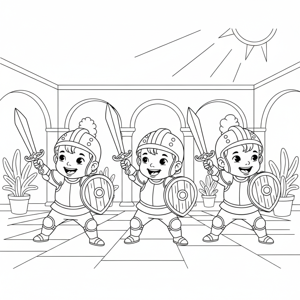 Baby Princess Knights in Pink Armor — Free Coloring Page for Kids coloring page