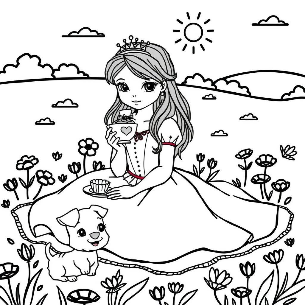 Princess Picnic Fun — Free Printable Coloring Page for Kids coloring page