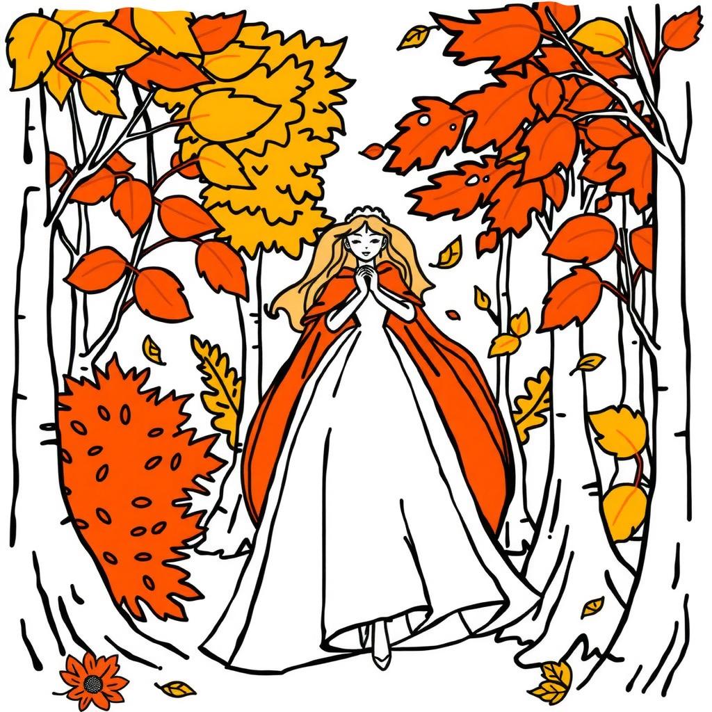 Autumn Forest Scene for Kids — Free Princess Coloring Page coloring page