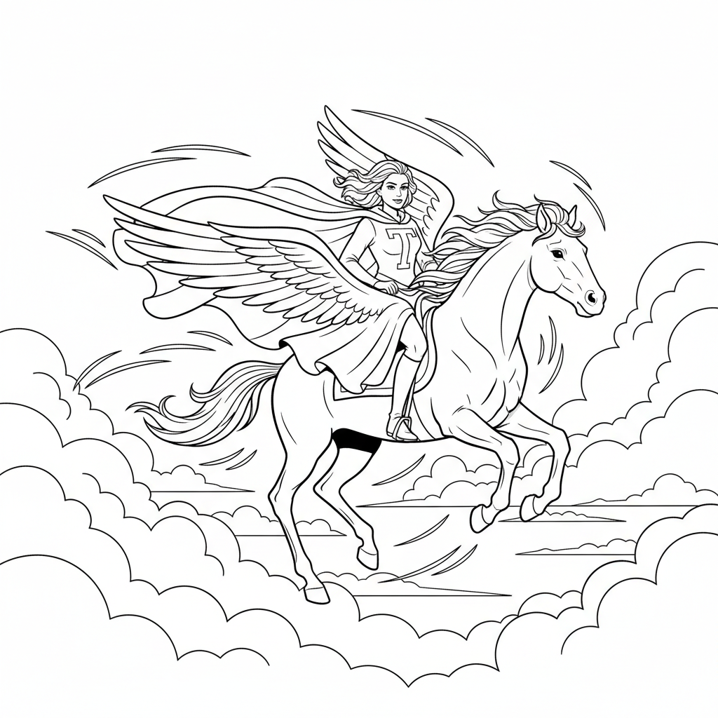 Flying Unicorn Adventure — Free Printable Coloring Page for Kids coloring page