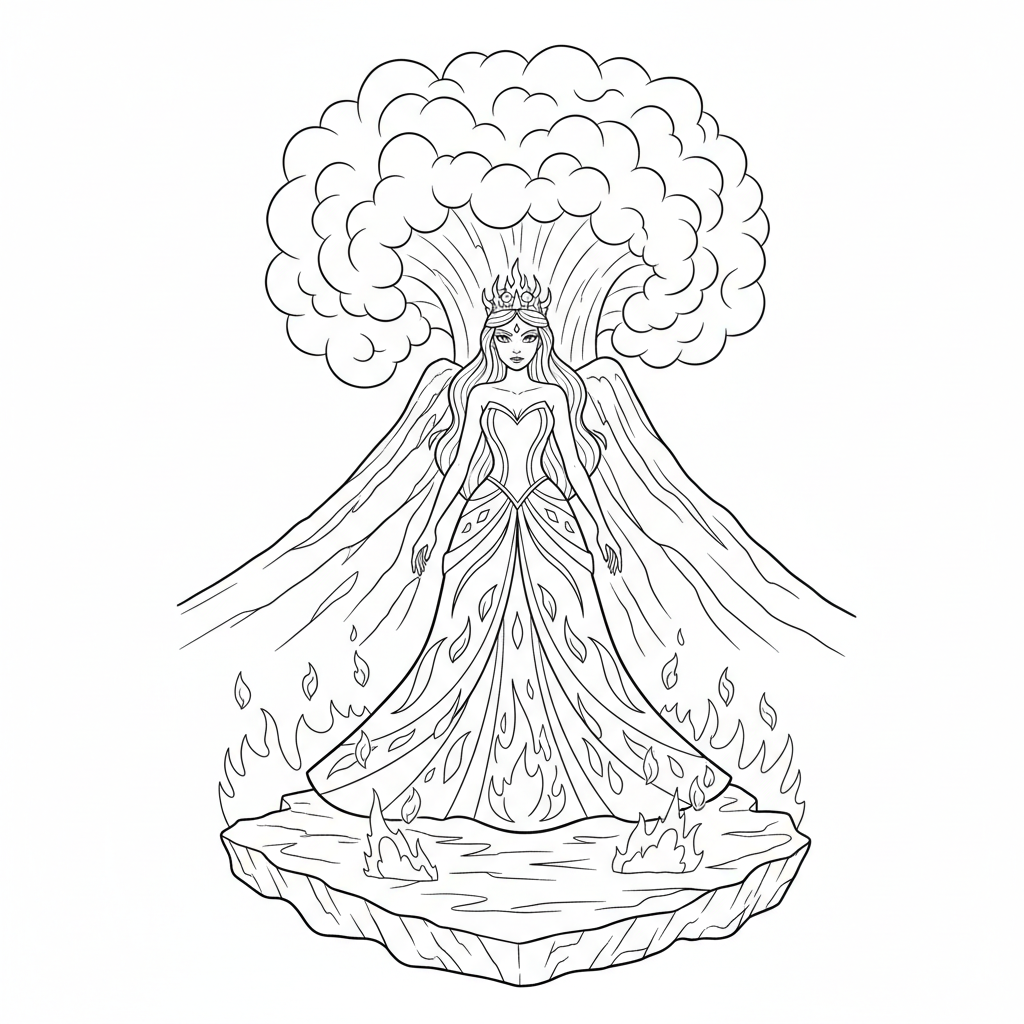 Volcano Princess Flame — Free Coloring Page for Kids coloring page