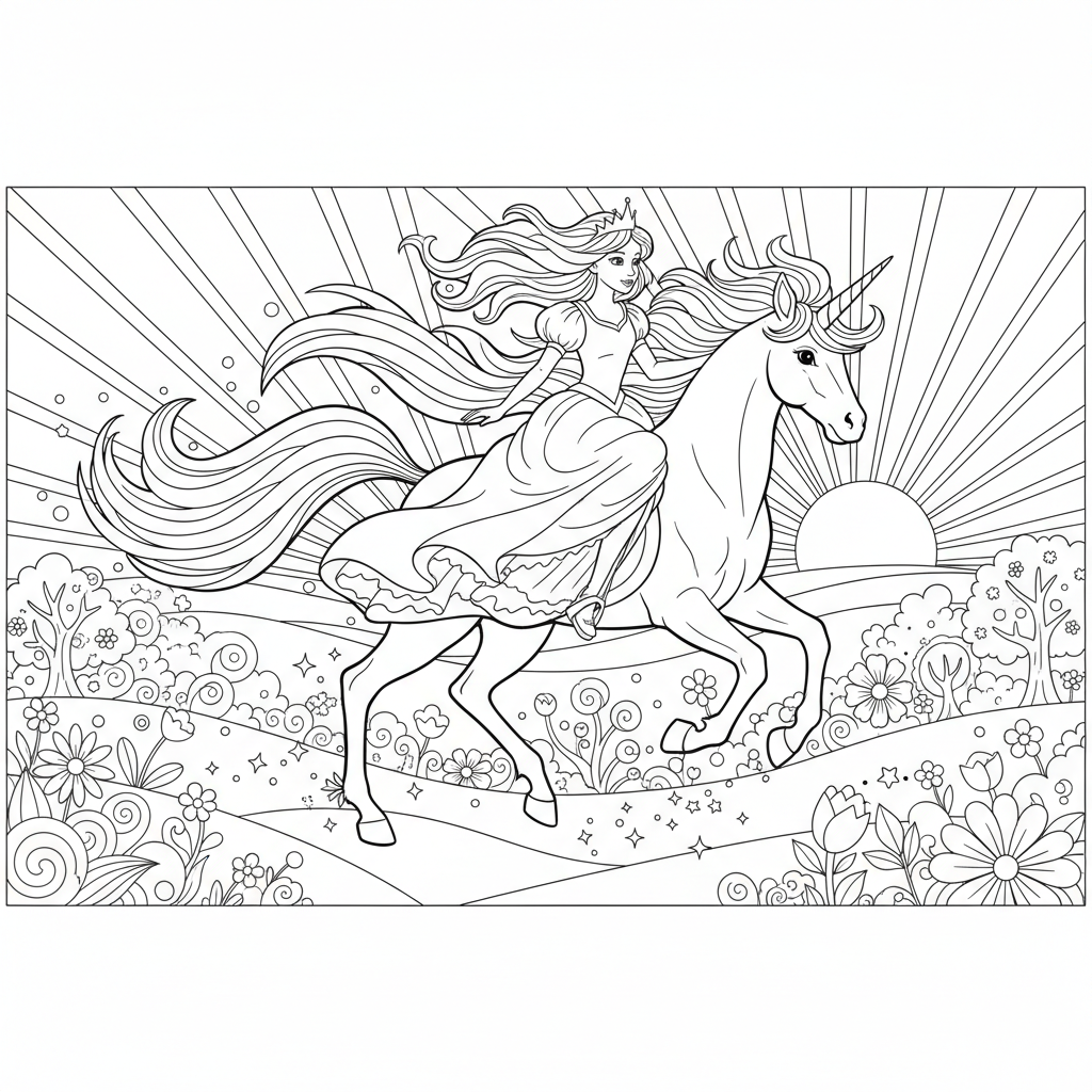 Rainbow Mane Adventure — Free Printable Coloring Page for Kids coloring page