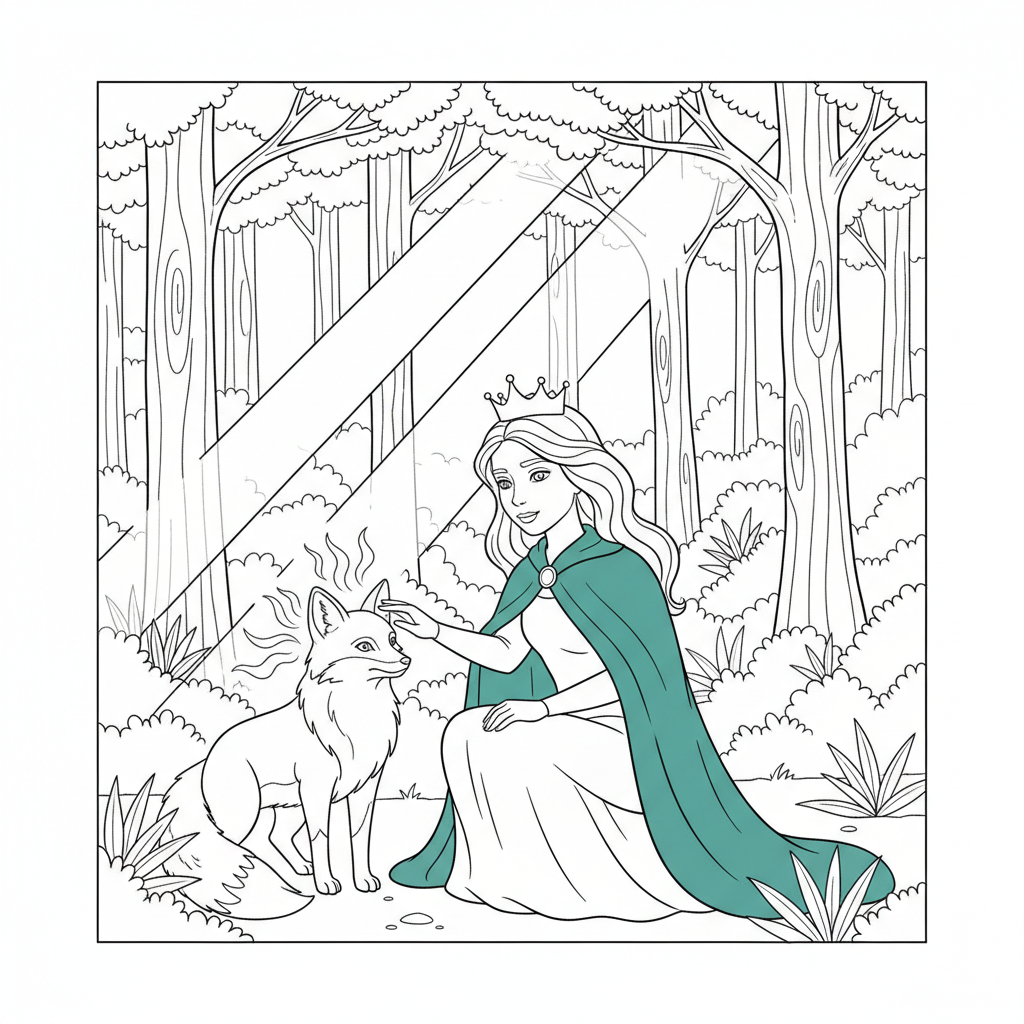 Princess Fox Companion — Free Printable Coloring Page for Kids coloring page