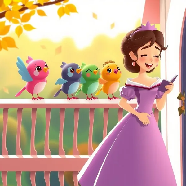 Joyful Princess on Balcony — Free Coloring Page for Kids