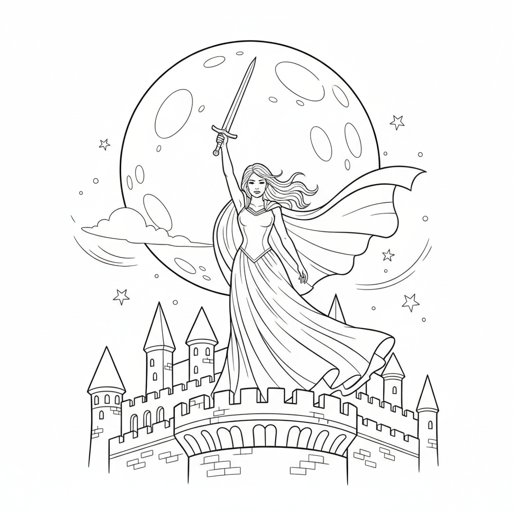 Princess Moonlit Hero — Free Coloring Page for Kids coloring page