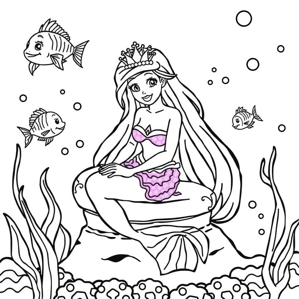Mermaid Princess — Free Coloring Page for Kids coloring page