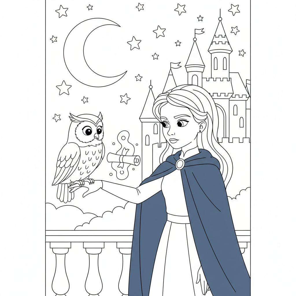 Princess Owl Messenger — Free Coloring Page for Kids coloring page
