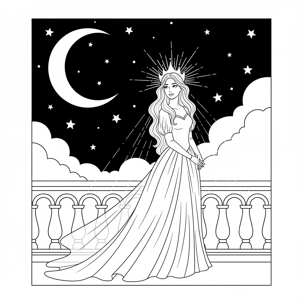Moon Princess Balcony — Free Coloring Page for Kids coloring page