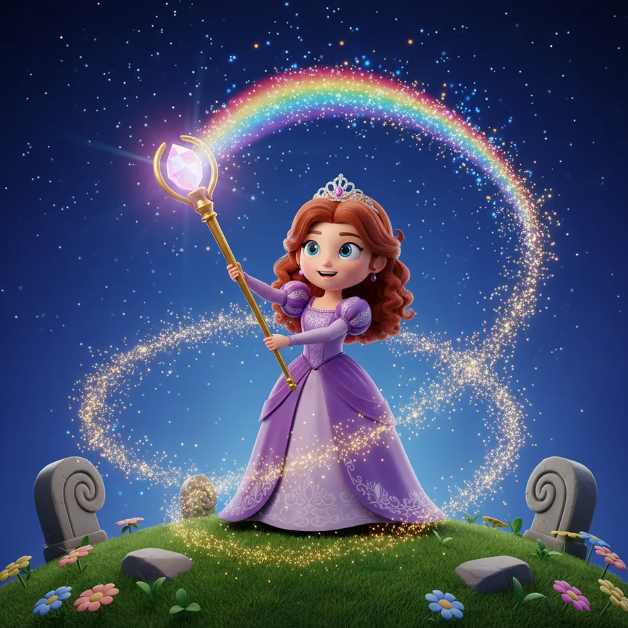 Princess with Magic Staff — Free Printable Coloring Page for Kids