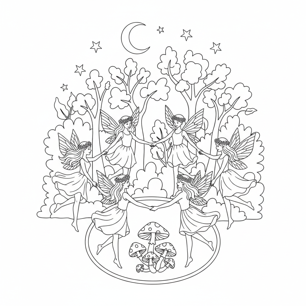 Fairy Ring Dance — Free Coloring Page for Kids coloring page