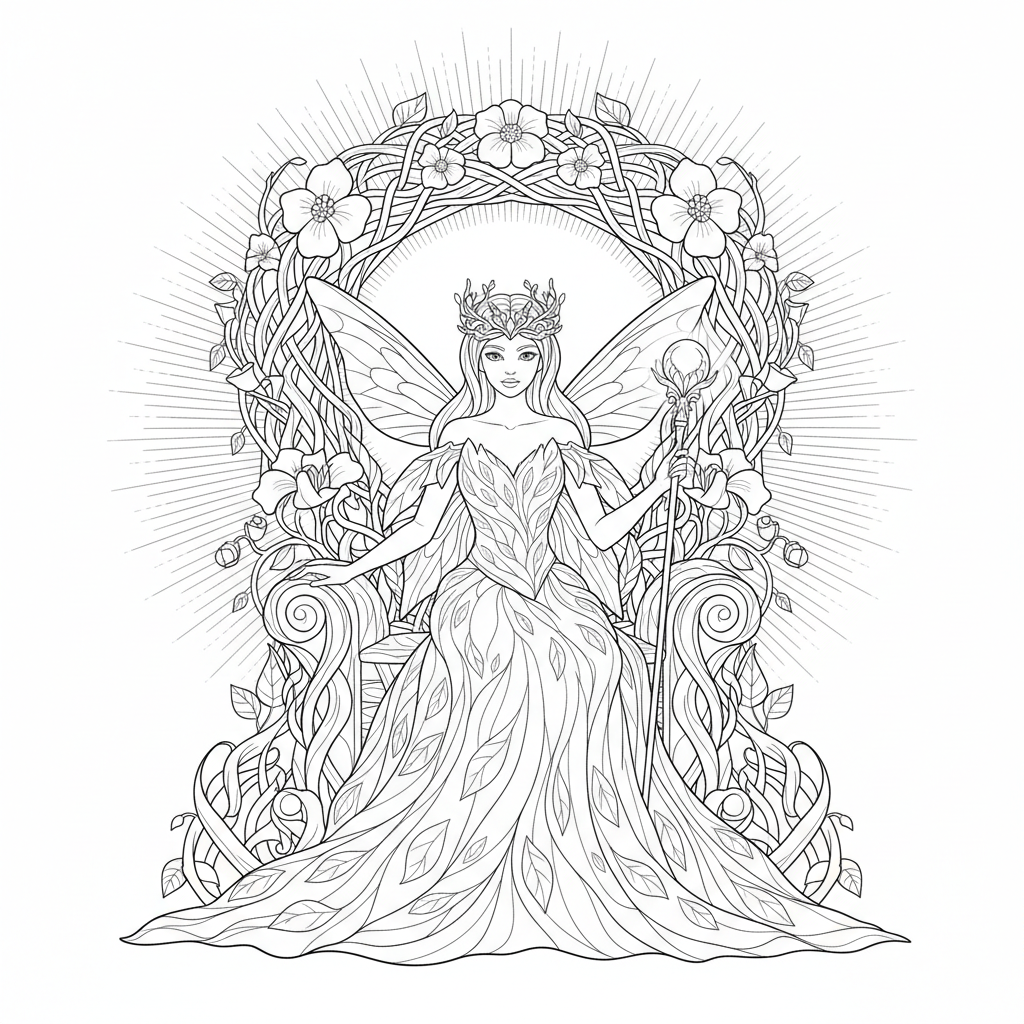 Fairy Queen Throne — Free Coloring Page for Kids coloring page