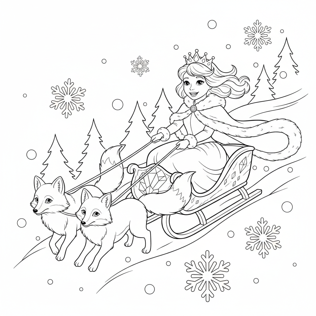 Snow Princess Sled — Free Coloring Page for Kids coloring page