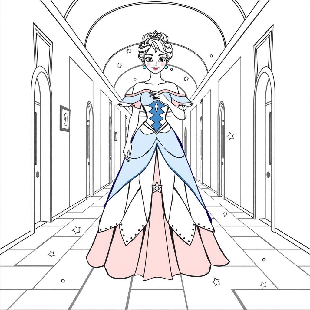 Sparkling Winter Scene — Free Princess Coloring Page coloring page