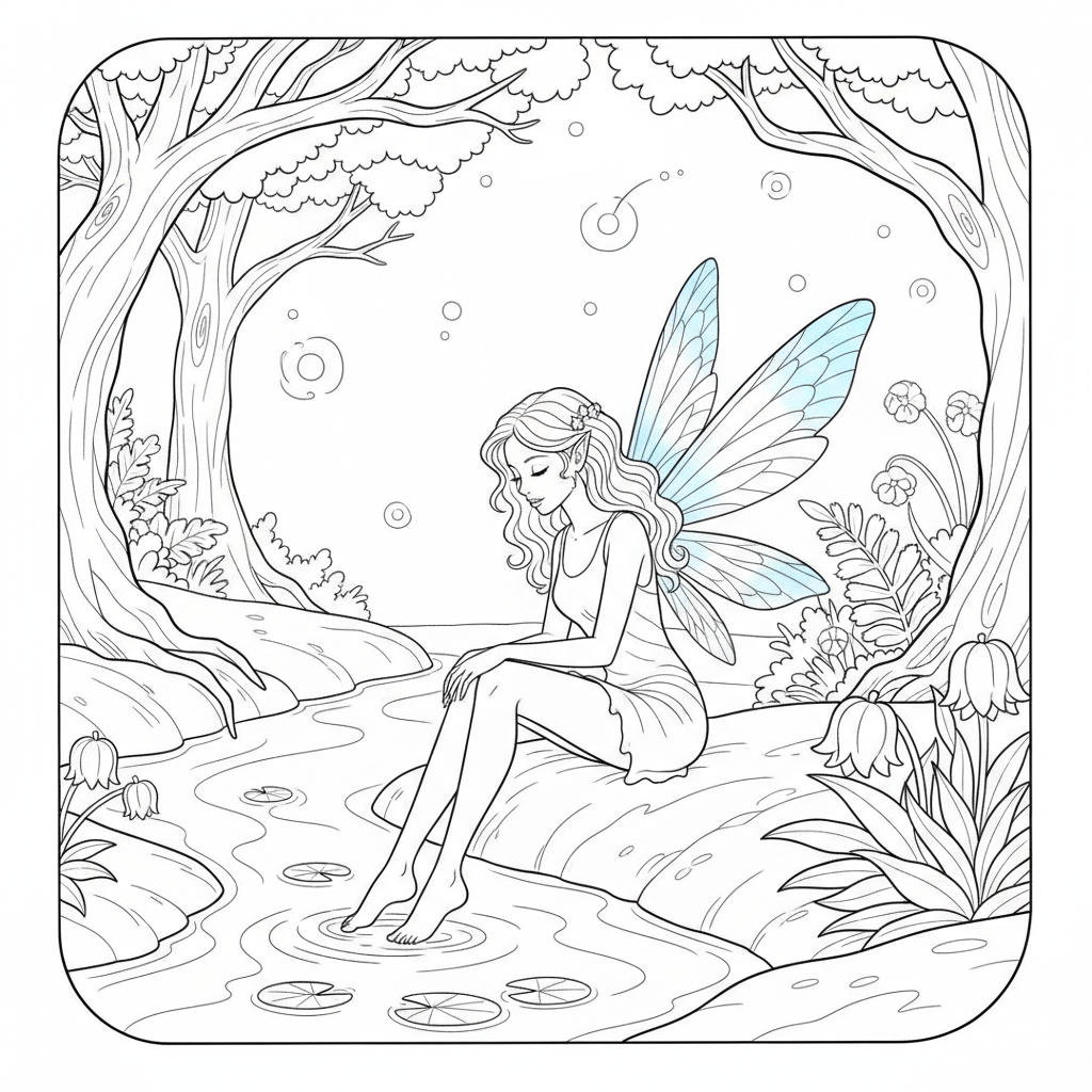 Water Fairy Stream — Free Coloring Page for Kids coloring page