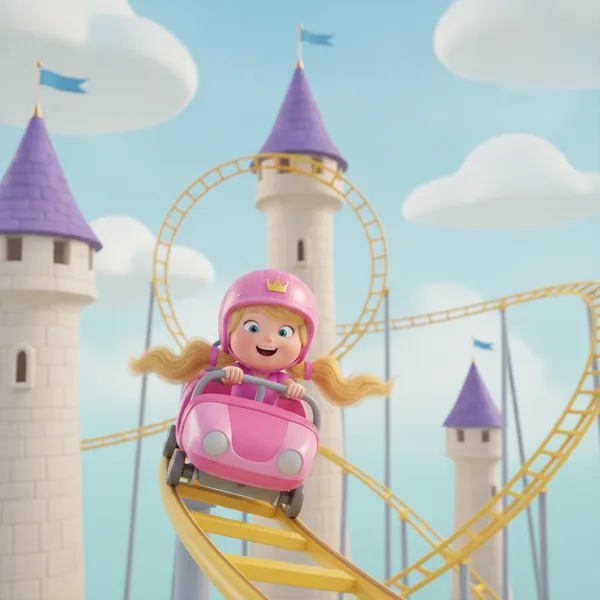 Princess in a Pink Helmet on a Roller Coaster — Free Coloring Page for Kids