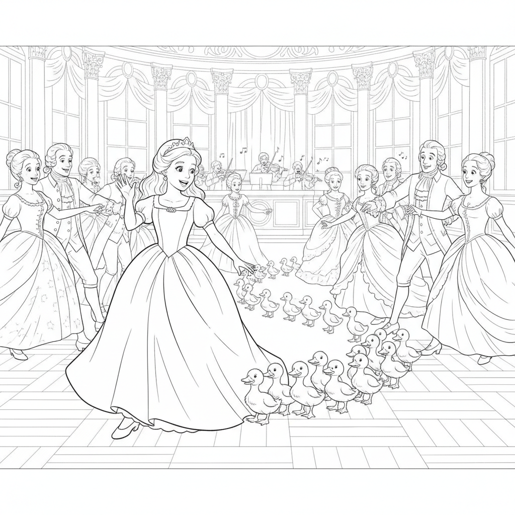 Princesse Guidant des Canards — Coloriage Princesses — Gratuit à Imprimer