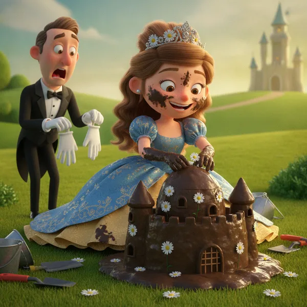 Una niña construye un castillo de chocolate — Dibujos de Princesas para Colorear — Gratis para Imprimir
