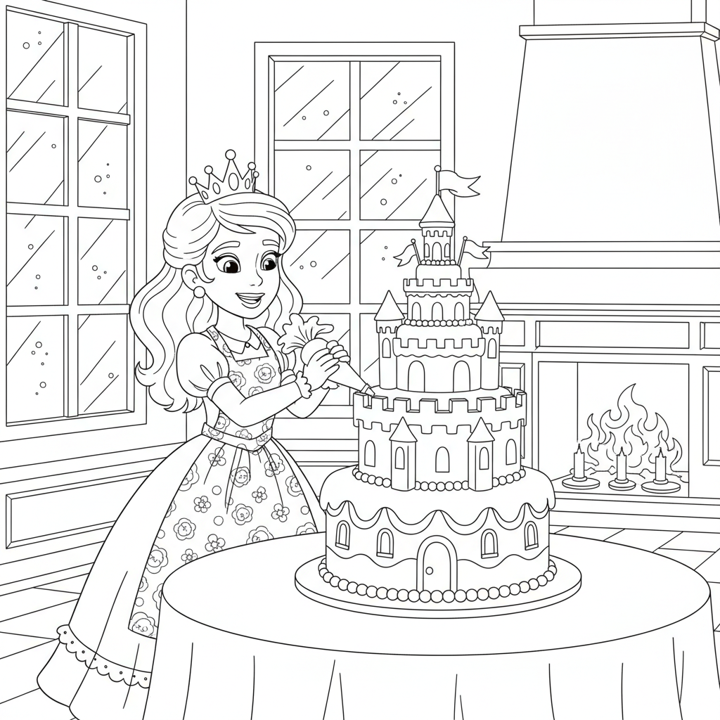 Castle Cake Adventure — Free Printable Coloring Page for Kids coloring page