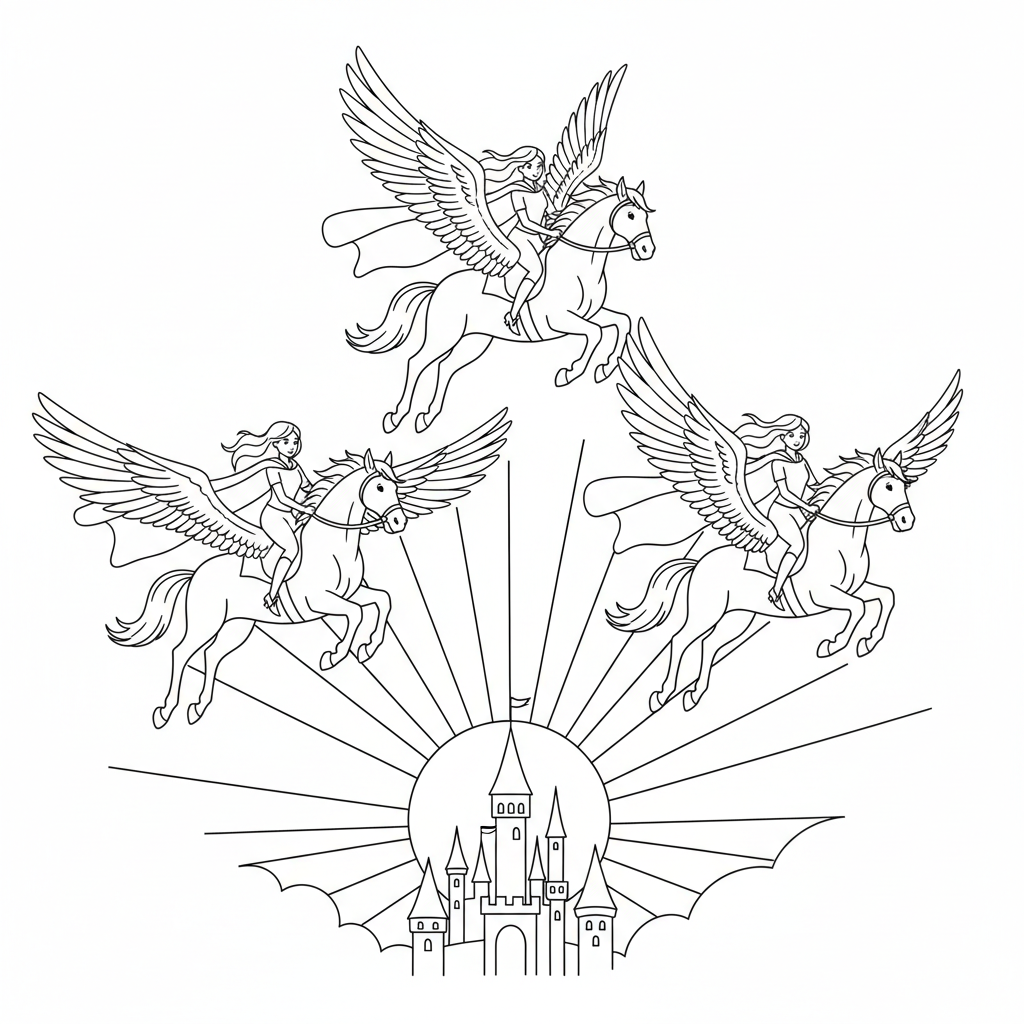 Pegasus Princess Squadron — Free Coloring Page for Kids coloring page